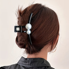 Glossy Hair Claw Faux Pearl Hair Claw Resin Nonslip Ponytail Holder Shark Claw