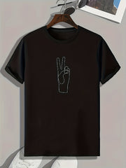 V sign Pattern Print Men's Sports T-shirt Graphic Tee for Fitness