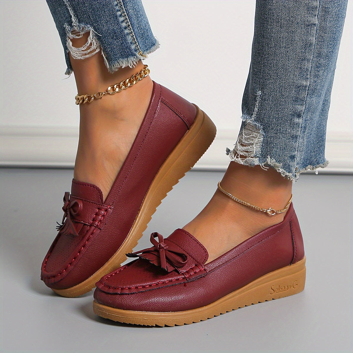 Women's Bow Wedge Loafers Comfy Slip On Shoes Casual Walking