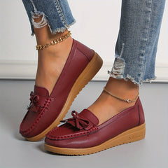 Women's Bow Wedge Loafers Comfy Slip On Shoes Casual Walking