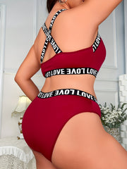  Casual Underwear Set Women's Plus Letter Tape Criss Cross Back