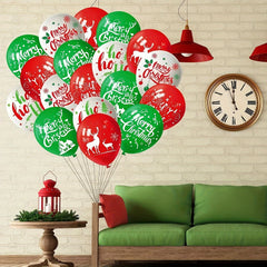 Christmas Party Balloon Set Green Red Reindeer Tree Prints Festive Deco