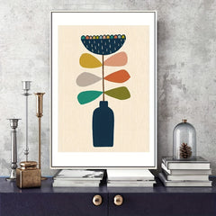Modern Line Art Green Pear with Pink Leaf Geometric Illustrations Wall Decor