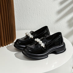 Women's Retro Loafers Faux Pearl Slip On Shoes
