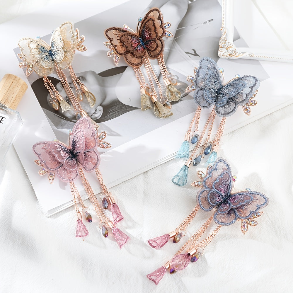 Butterfly & Tassel Hair Clip French Barrette Bridal Wedding Accessory