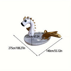 Golden Wings Swimming Float With Small Sequins Flying Horse Floating Bed