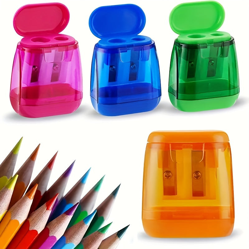 Plastic Double Hole Pencil Sharpener with Cover