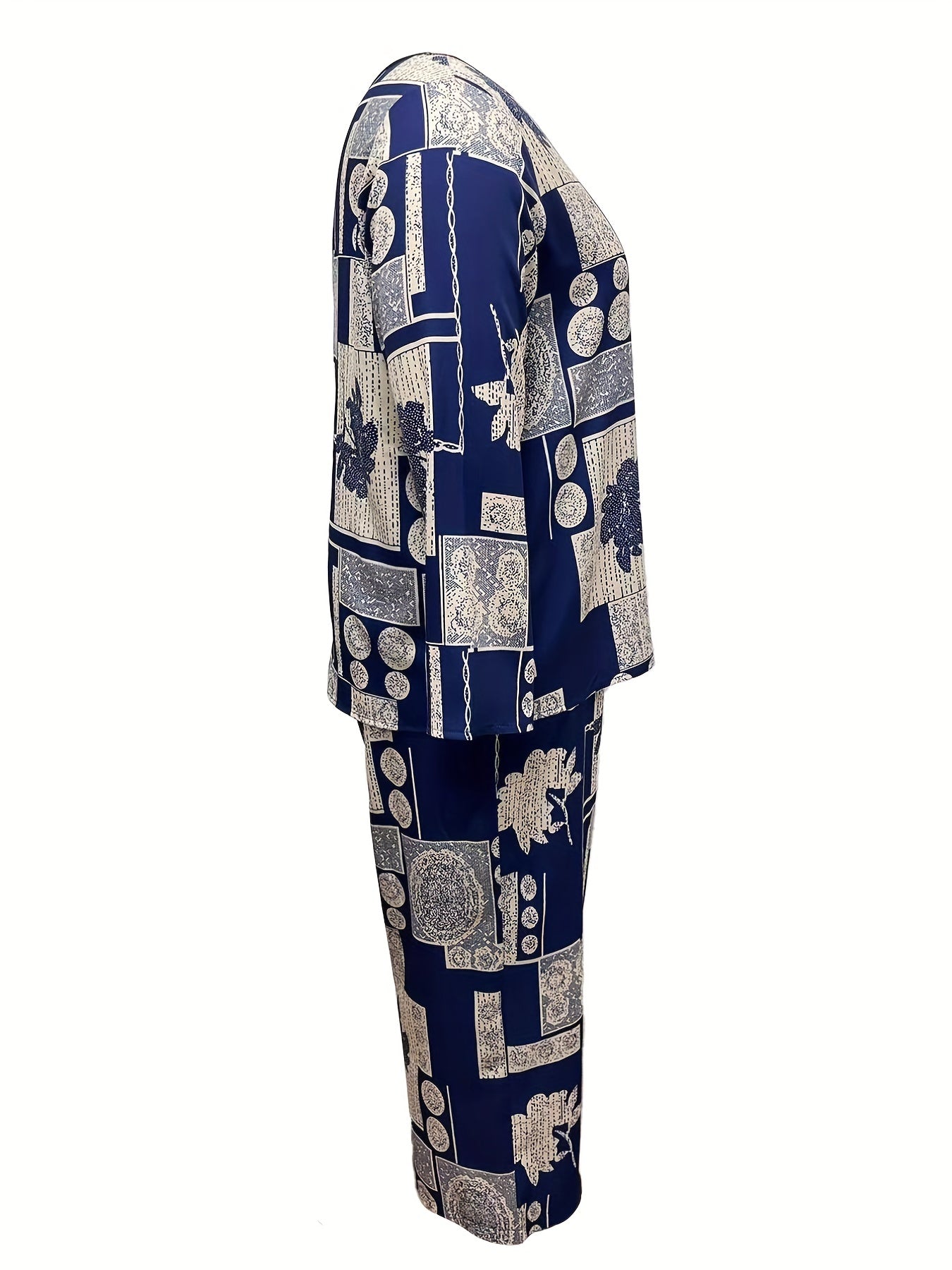  Colorblock Floral Print Top & Pants Set