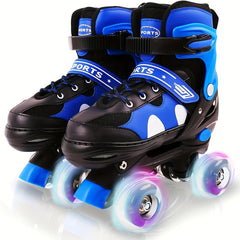 Kids Adjustable Roller Skates 4 Light Up Wheels Lace Up Full Protection Shoes