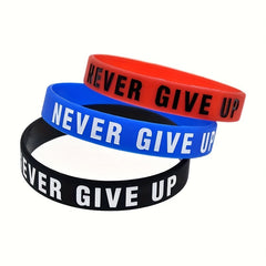 3 Pcs Never Give Up Silicone Bracelet Inspirational Rubber Wristband