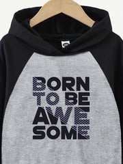 AWESOME Letter Print Boys Hooded Sweatshirt