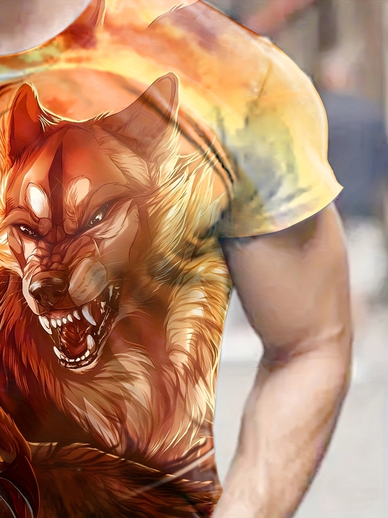 Wolf 3D Pattern Men's Graphic Tee Short Sleeve Comfy T-shirt