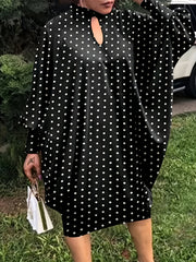  Polka Dot Print Cut Out Bat Sleeve Dress