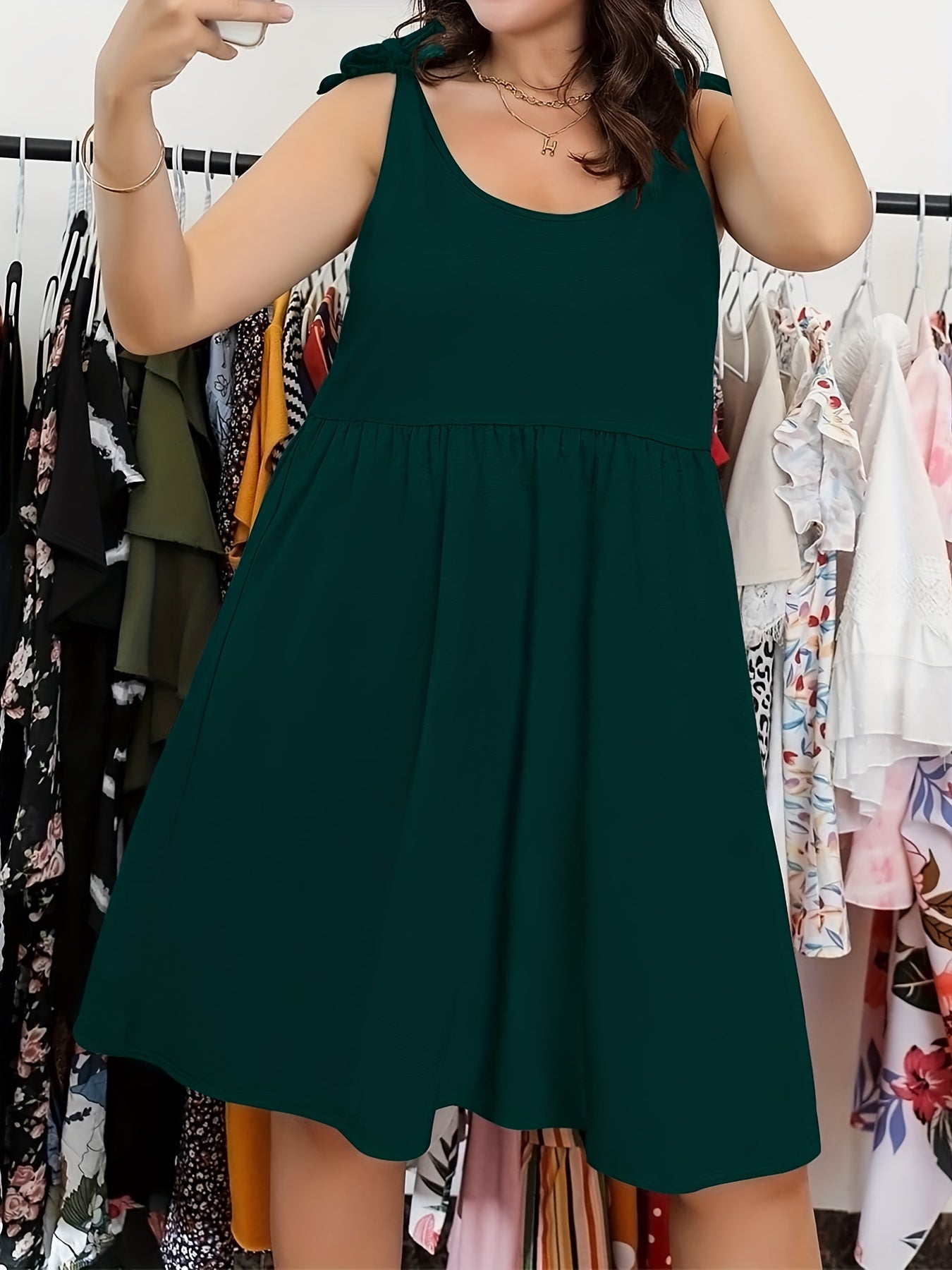  Tank Dress Women's Plus Round Neck Solid Midi Dress