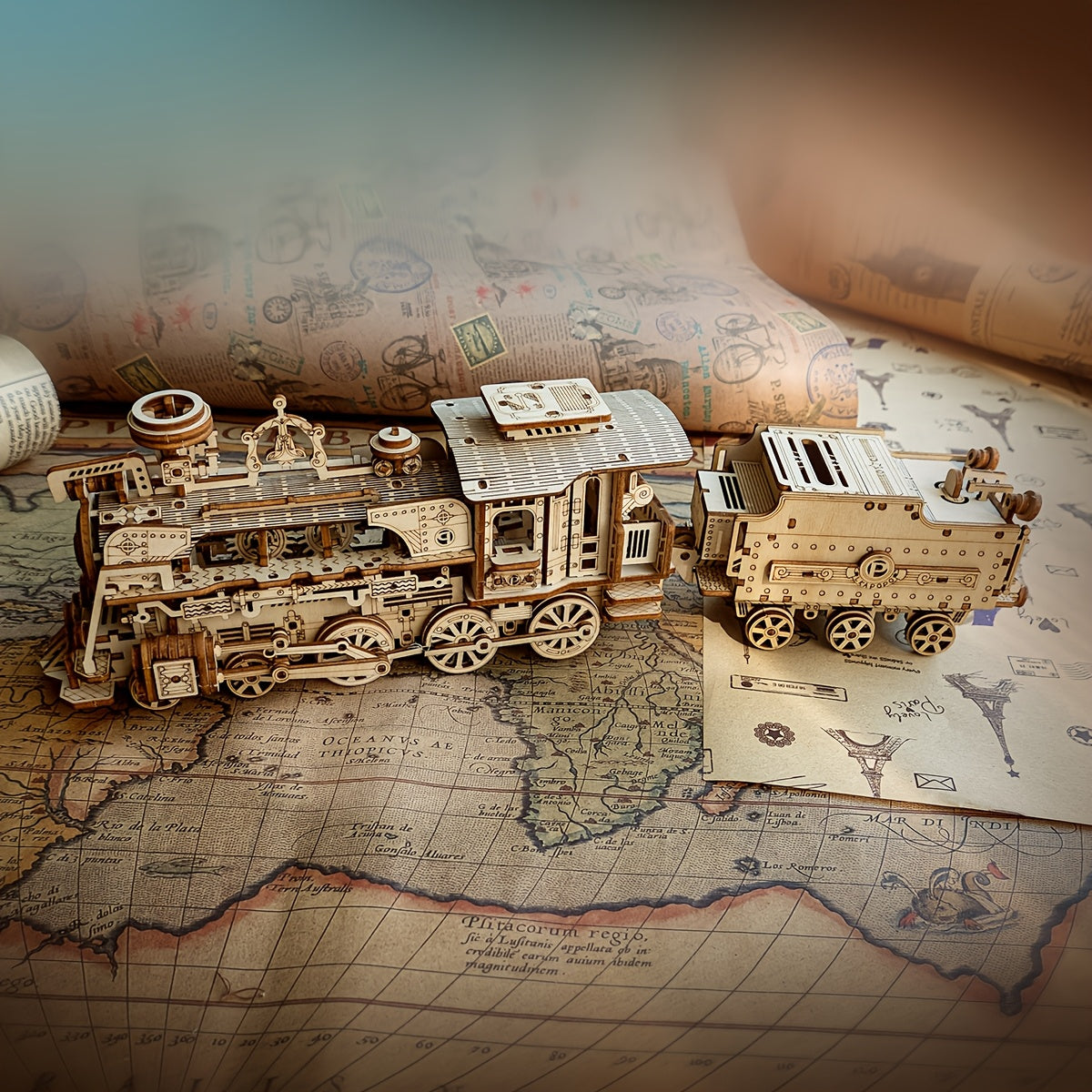 3D Wooden Train Puzzle 1:80 Scale Mechanical Model Kit Brain Teaser DIY Craft