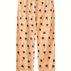  Heart Print Elastic Waist Loungewear Pants
