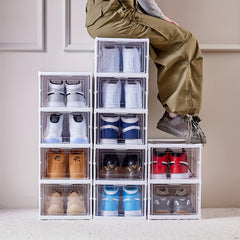 6 Tier Transparent Shoe Boxes With Door Foldable Stackable Shoe Rack