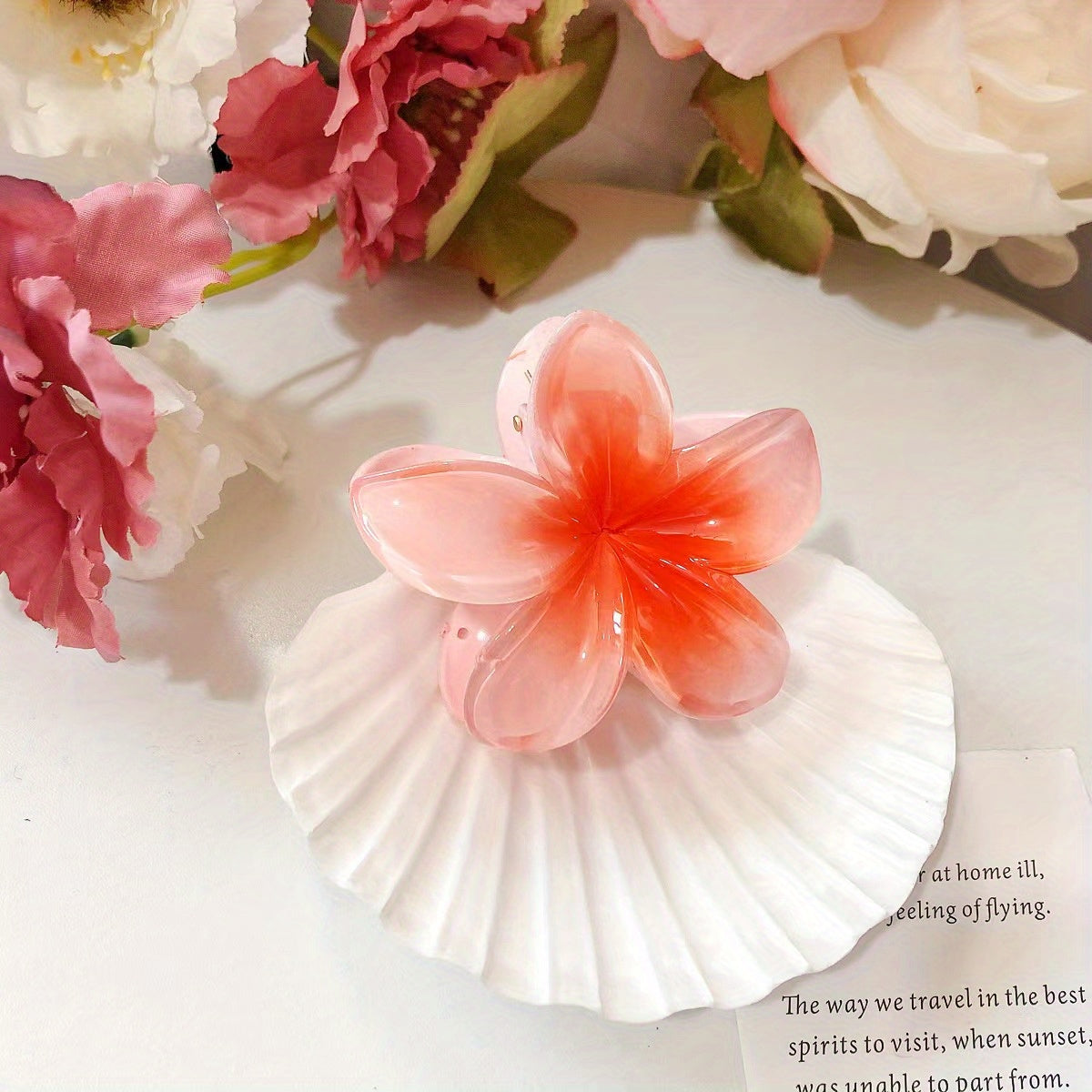 Frangipani Shaped Hair Claw Nonslip Ponytail Holder for Women Girls