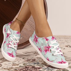 Women's Lily Flower Canvas Shoes Lace Up Low Top Sneakers