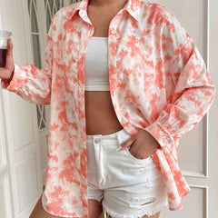  Tie Dye Button Up Collar Blouse