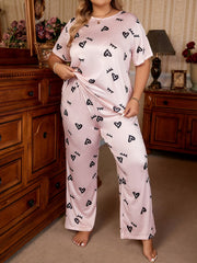  Eyelash & Heart Print Pajama Set