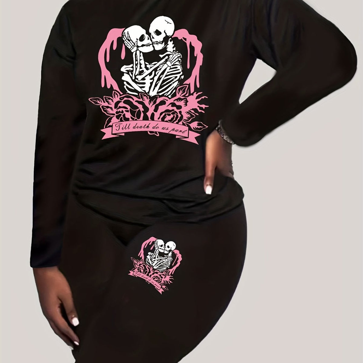  Skull Couple Print Top & Leggings Set