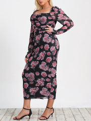  Women's Floral Lantern Sleeve Dress