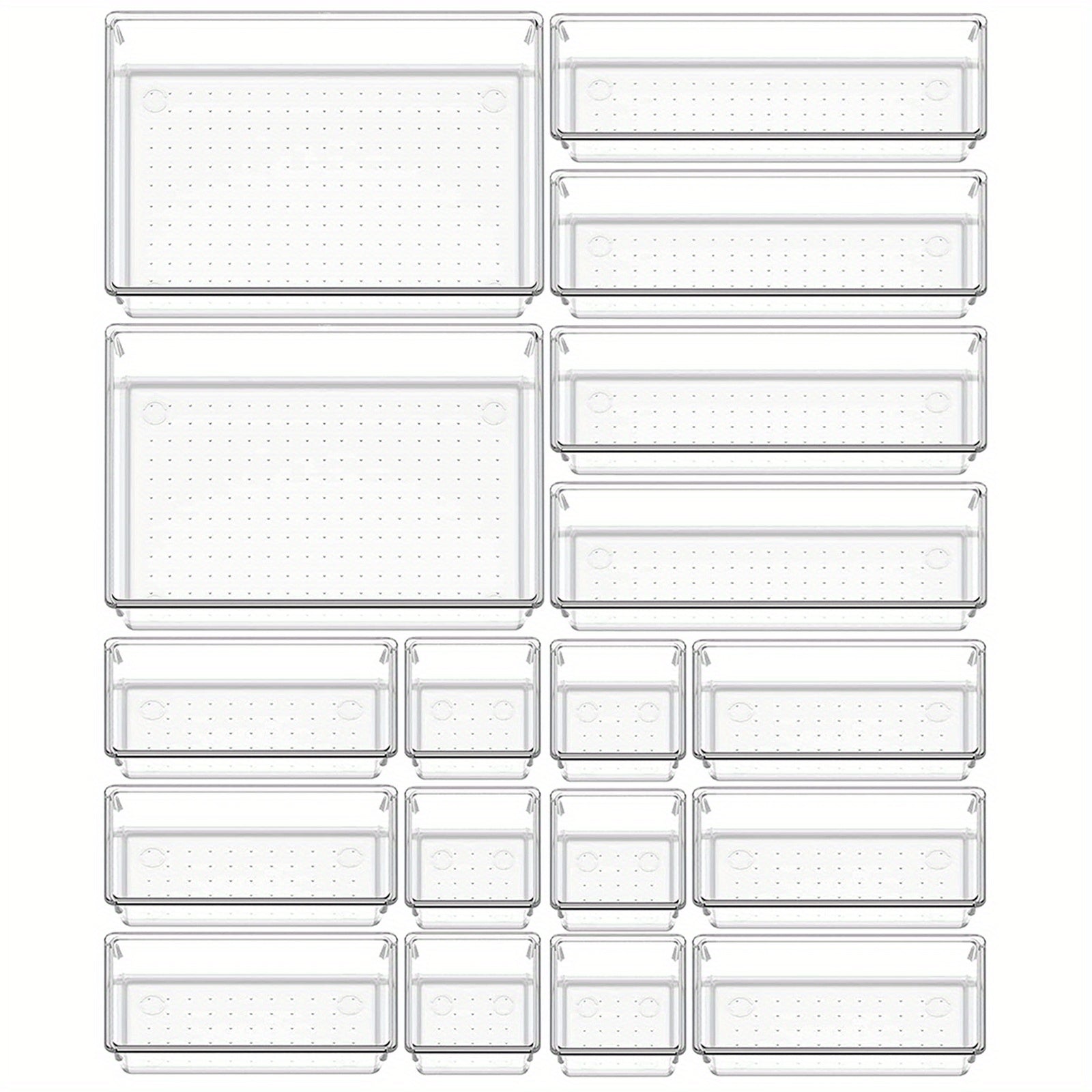 18pcs Desk Drawer Organizers Transparent Plastic Customize Layout Storage Bins