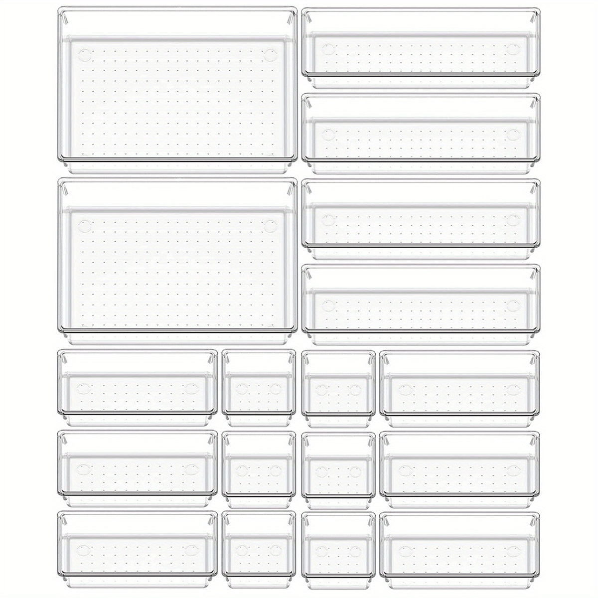 18pcs Desk Drawer Organizers Transparent Plastic Customize Layout Storage Bins