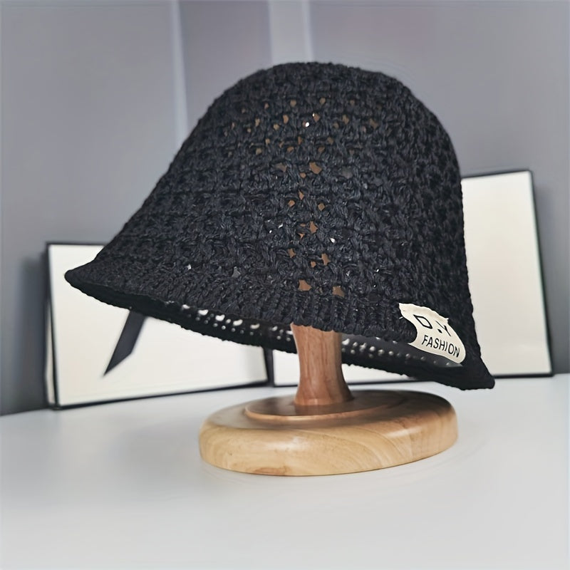 Solid Crochet Sun Hat Wide Brim Bucket Hat Women Outdoor Travel Beach Hats
