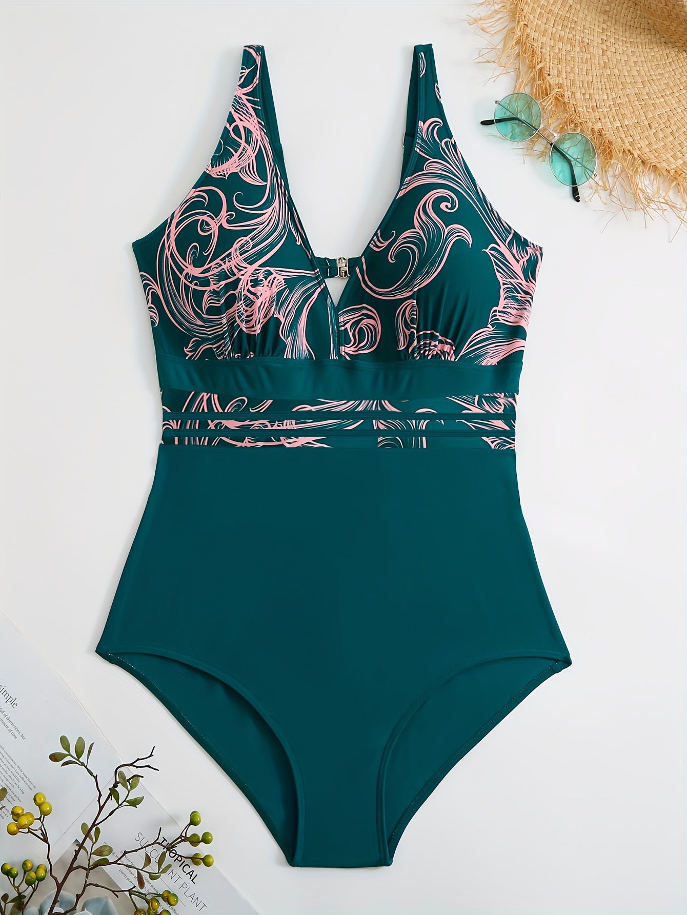  Colorblock Cut Out Back One Piece Swimsuit