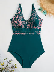  Colorblock Cut Out Back One Piece Swimsuit