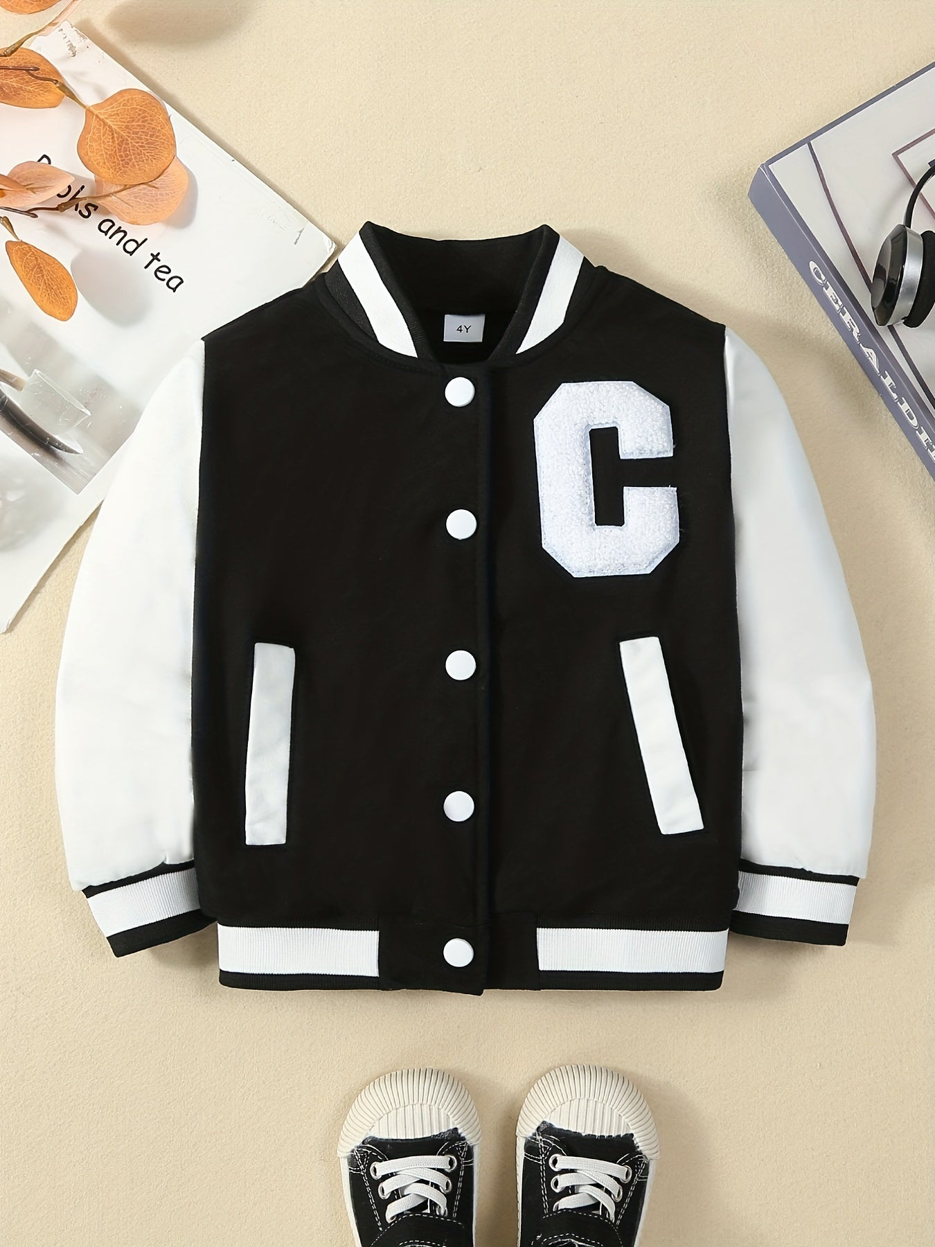 Girls' Preppy Block Varsity Jacket for Spring