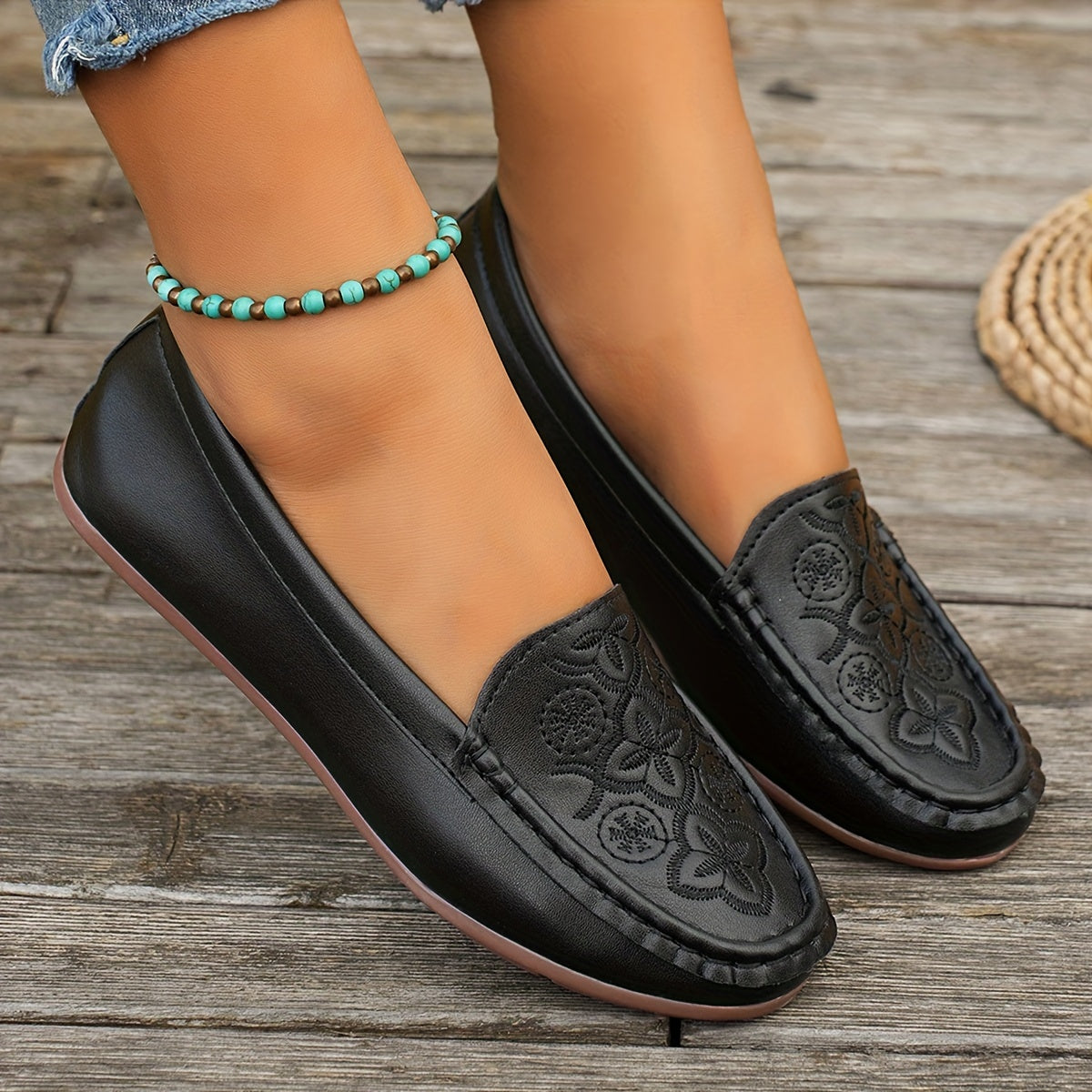 Women's Floral Embroidered Slip On Soft Sole Shoes