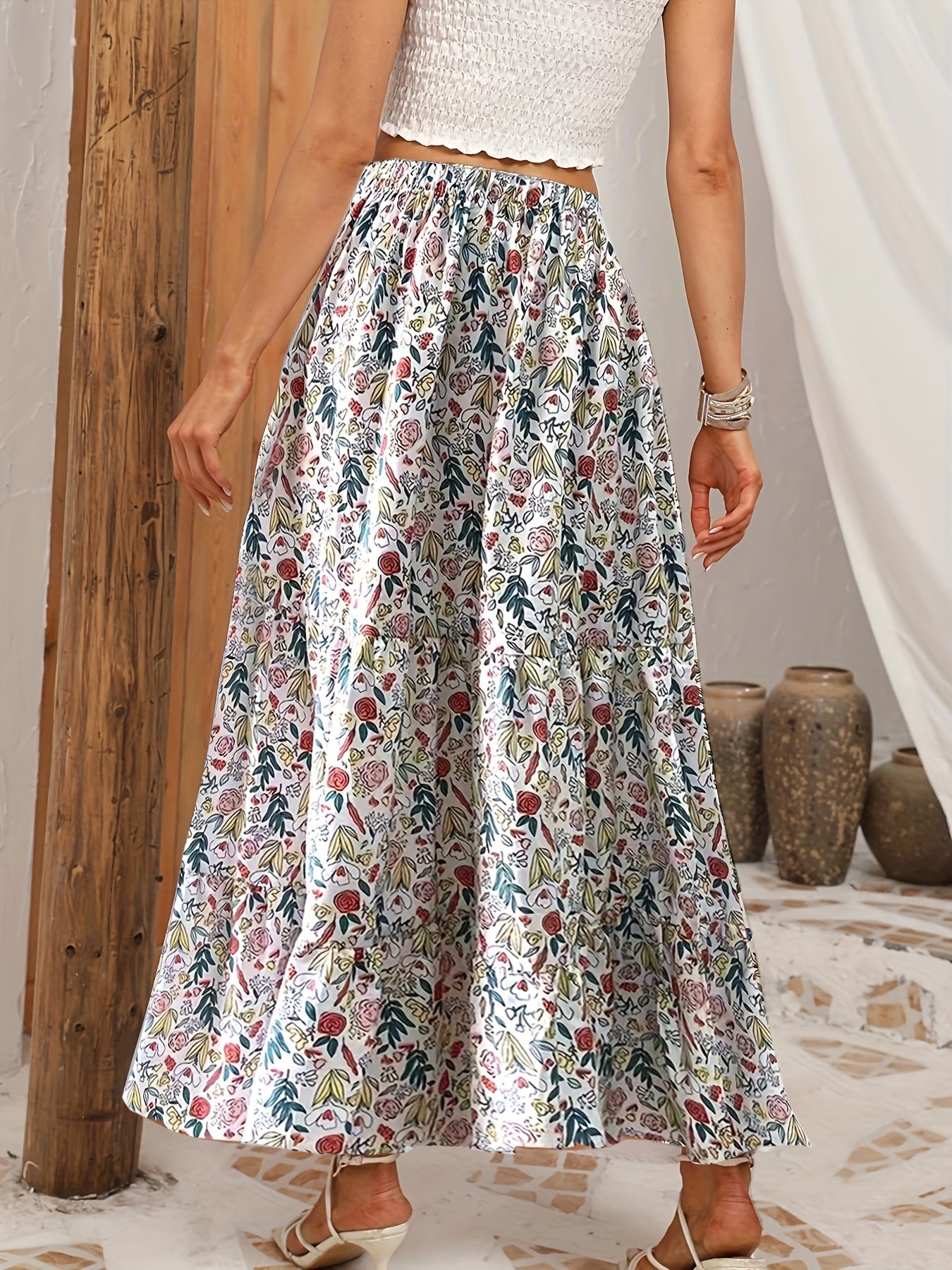  Boho Skirt Women's Floral Print A Line Skirt