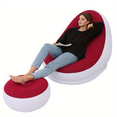 PVC Flocking Inflatable Deck Chair + Footrest Stool