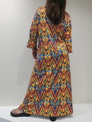  Boho Lounge Dress Women's Allover Print Long Sleeve Round Neck Tee