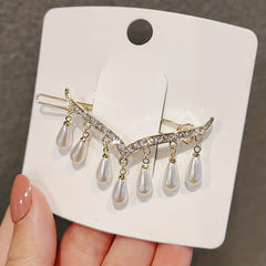Rhinestone V-shaped Hairpin Pearl Tassel Frog Buckle Hair Accessories