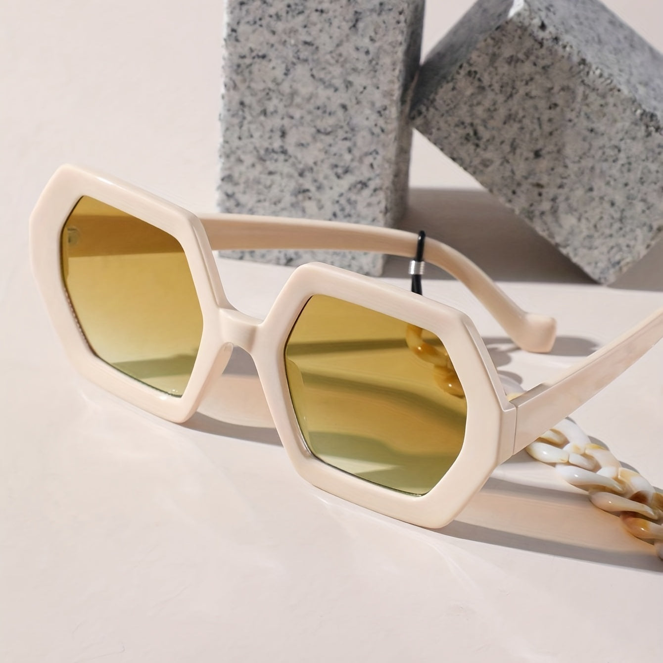 Large Geometric Sunglasses Casual Gradient Lens Glasses With Glasses Chain