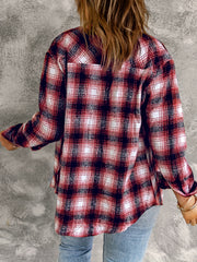  Plaid Print Button Up Long Sleeve Blouse