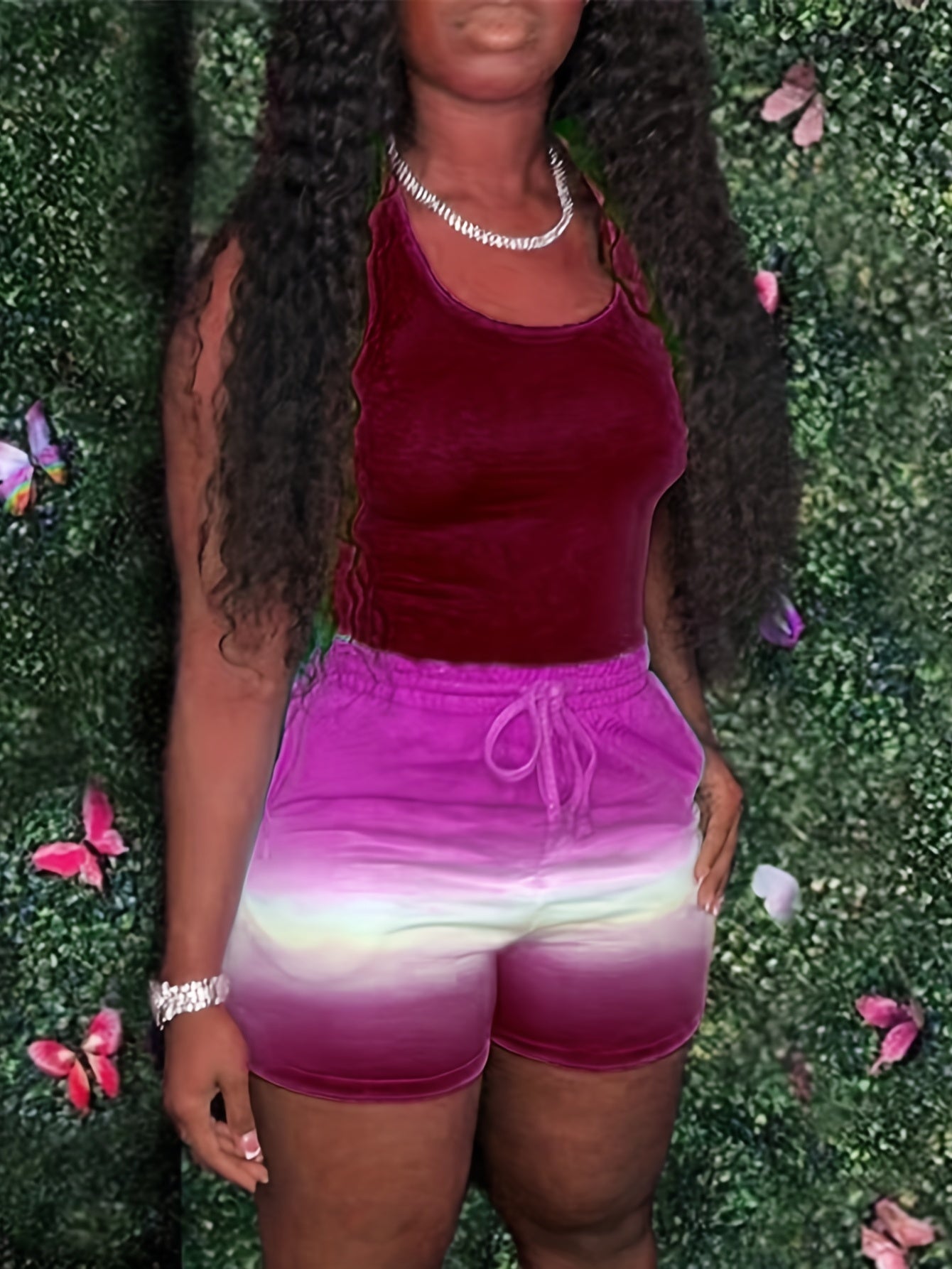 Tie Dye Tank Top & Drawstring Waist Shorts 2pcs Set