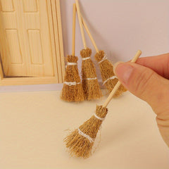 1:12 Scale Broom Realistic Straw Bristles Wood Handle Dollhouse A