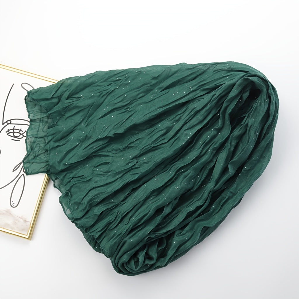 Vintage Dark Green Crinkle Shawl Hijab Windproof Head Wrap