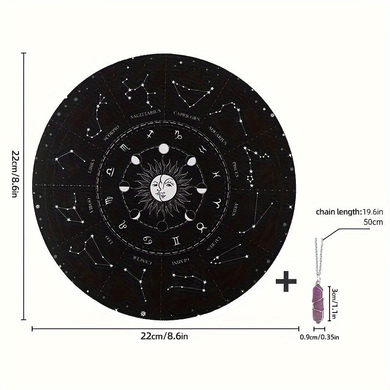 Tarot Mat Moon Phase Zodiac Star Pendulum Mat Purple Crystal Chain 8 7inch