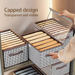 Houndstooth Flap Clothes Organizer Closet Storage Box