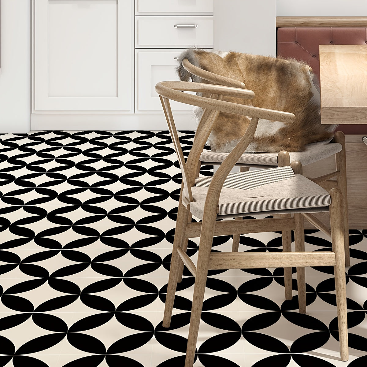 9pcs Nordic Style Printed Floor Stickers Waterproof Flower Tile Stickers