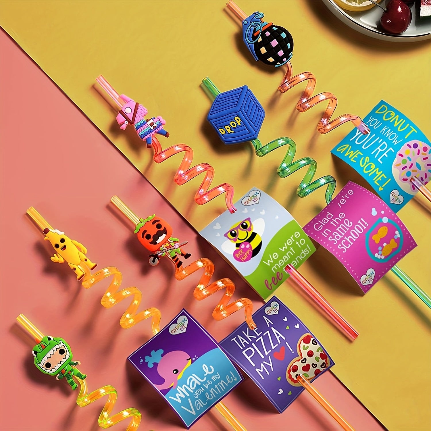 24 Gamer Themed Straws with 2 Brushes for Battle Royale Birthday Parties