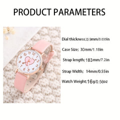 Polyurethane PU Sweet Round Strap Quartz Watch Dial & Heart Decoration