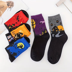 5 Pairs Bat Pattern Socks Halloween Funny Mid Tube Women's Stockings