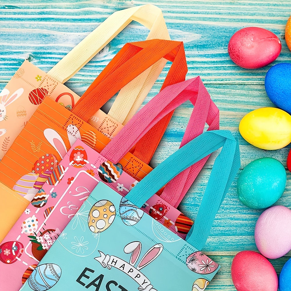6PCS Easter Gift Bags Reusable Tote Bags Grocery Shopping Bunny Egg Totes